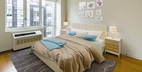 cozy bedroom decorated in brown and green at 544 Union, Williamsburg, Brooklyn, NY