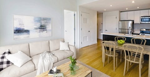 Living Room and Kitchen at 568 Union, Brooklyn, NY