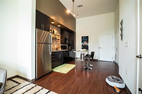 Stainless Steel & Black Appliances In The Kitchen at Link Apartments® Canvas, Atlanta, 30312