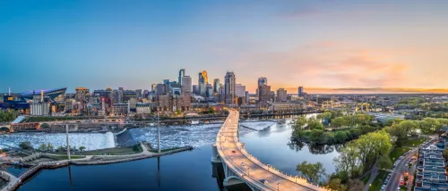 View of Minneapolis, MN, at sunset.