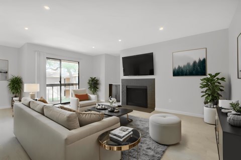 a living room with a couch and a coffee table